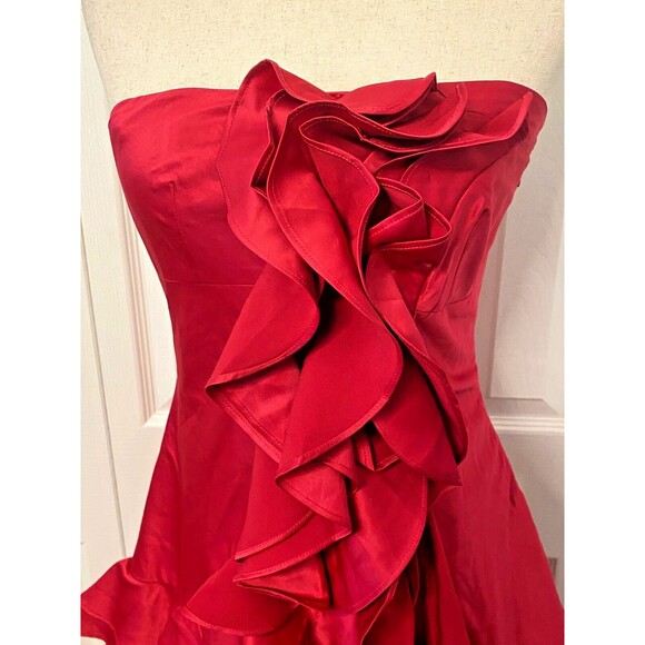 BLACK Cocktail Party Dress Sz M Ruffled Strapless Spaghetti Fuchsia Prom Fairy - Picture 9 of 16